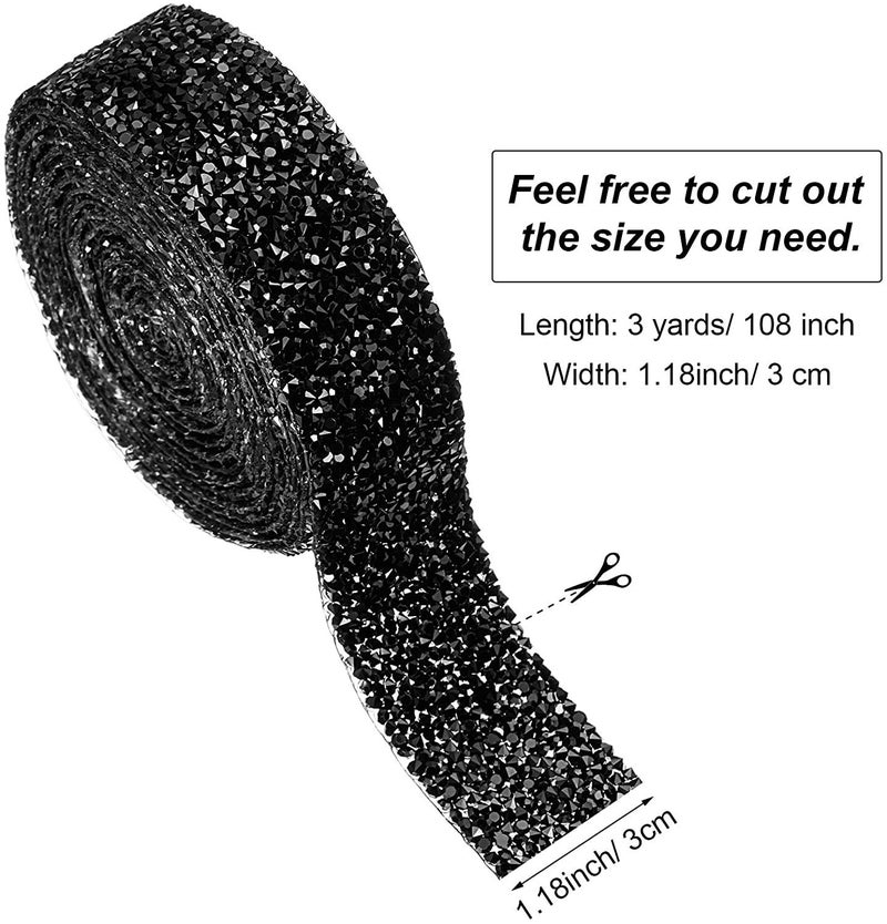 Dowarm Rhinestone Ribbon Roll, Hotfix Rhinestone Wrap, Bling Mesh Wrap, Sewing Trim for Wedding Party Decoration (Black, 3CM / 1.18inch Width) - Image 2